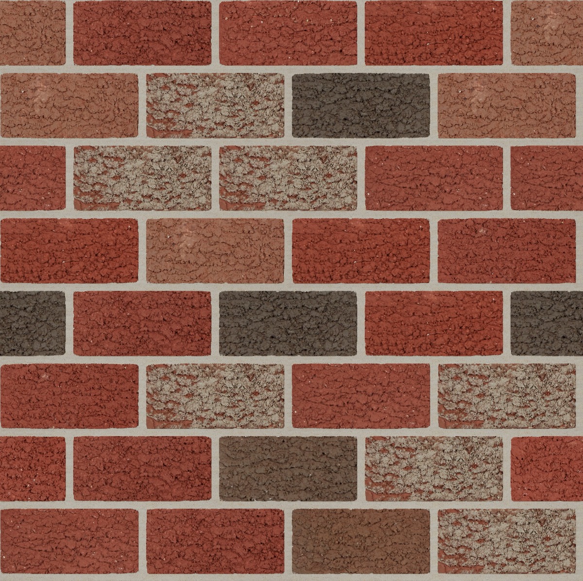 A seamless brick texture with rainbow blend matt units arranged in a Stretcher pattern