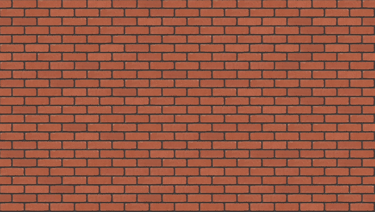 A seamless brick texture with red smooth tumbled units arranged in a Stretcher pattern