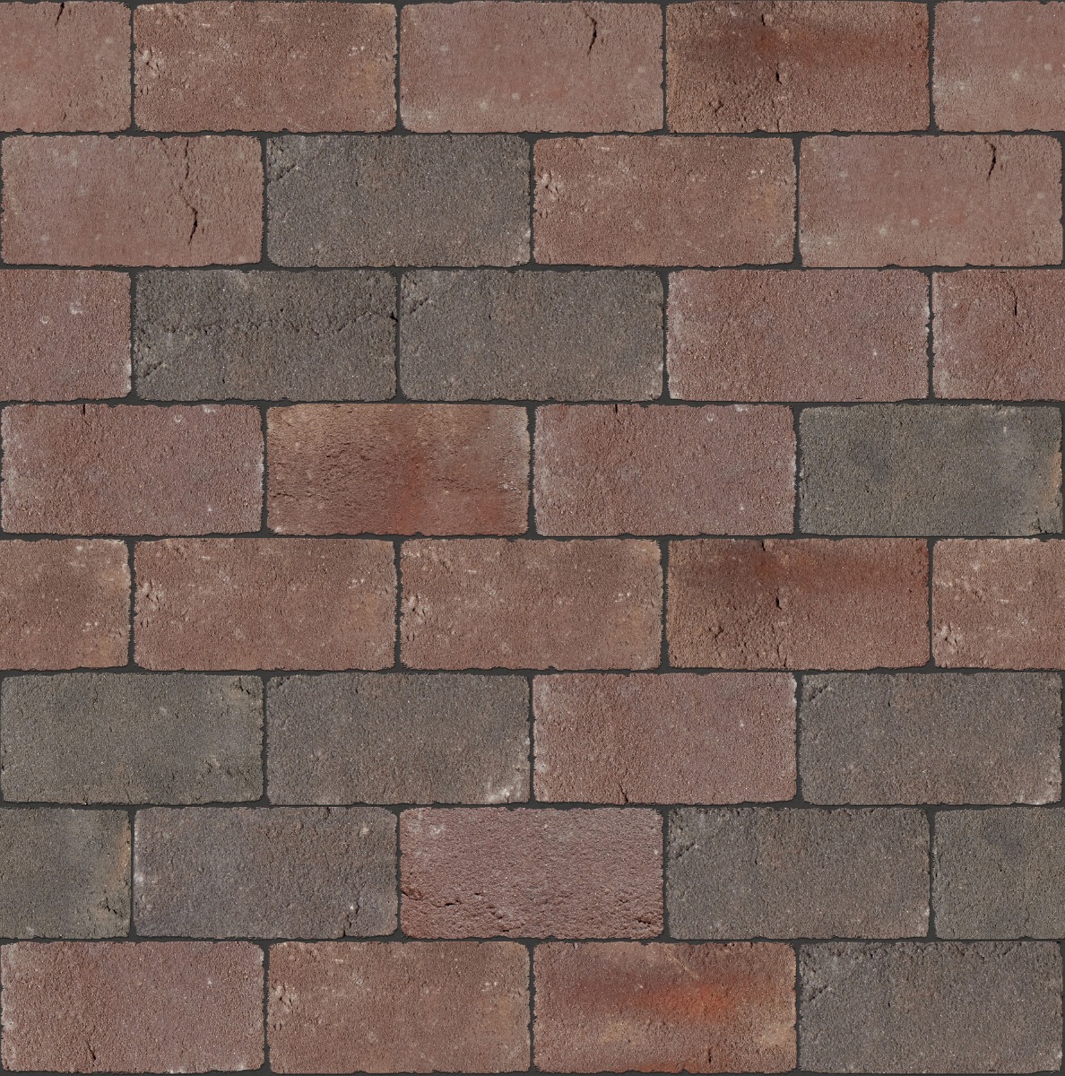 A seamless landscaping texture with rembrandt pavers units arranged in a Stretcher pattern