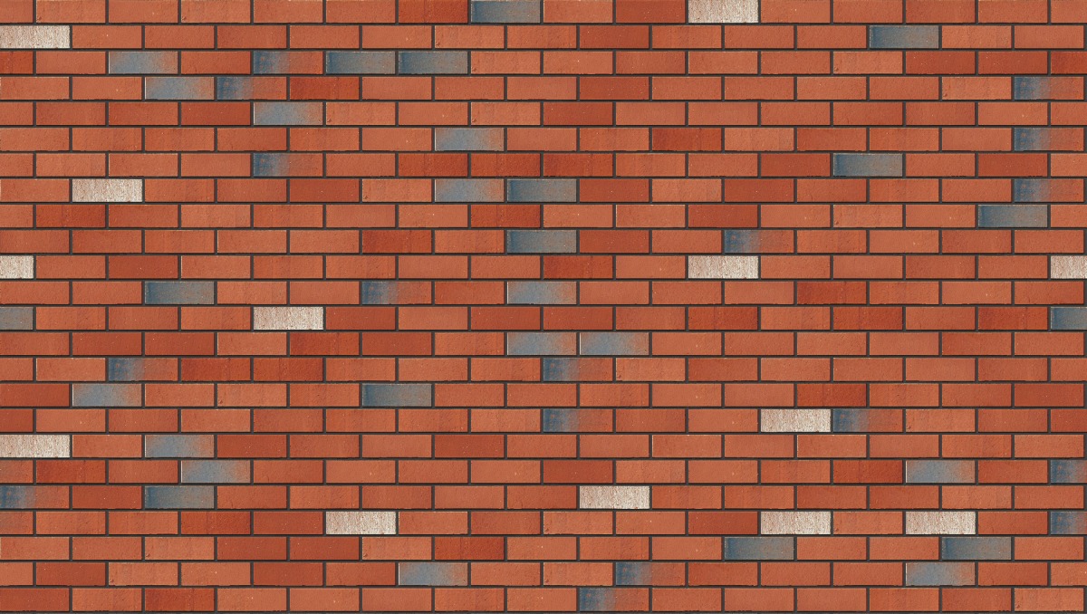 A seamless brick texture with restoration red units arranged in a Stretcher pattern