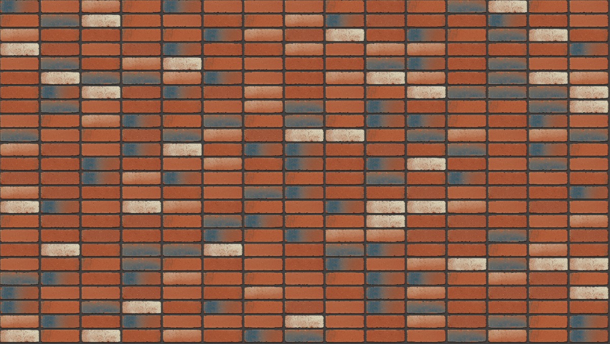 A seamless brick texture with restoration red tumbled units arranged in a Stack pattern