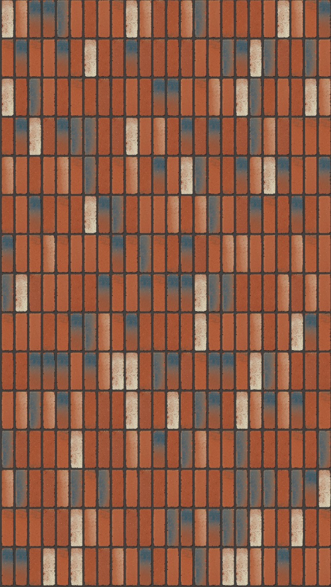 A seamless brick texture with restoration red tumbled units arranged in a Stack pattern