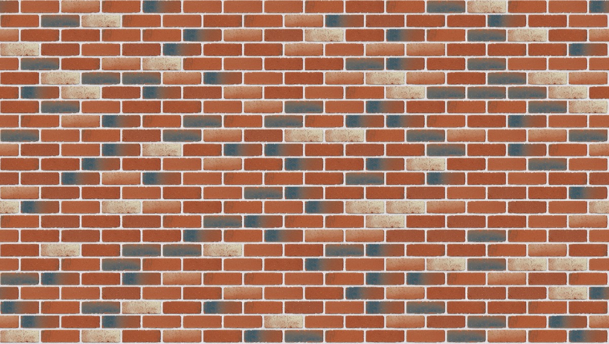 A seamless brick texture with restoration red tumbled units arranged in a Stretcher pattern