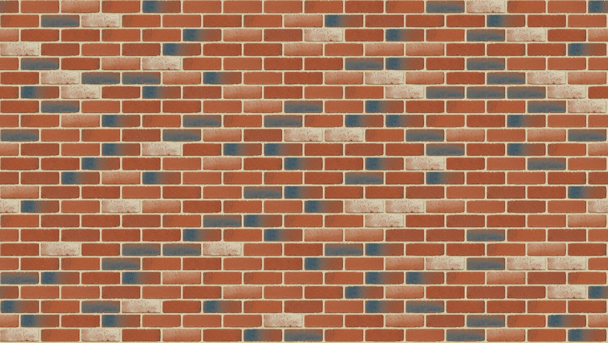 A seamless brick texture with restoration red tumbled units arranged in a Stretcher pattern