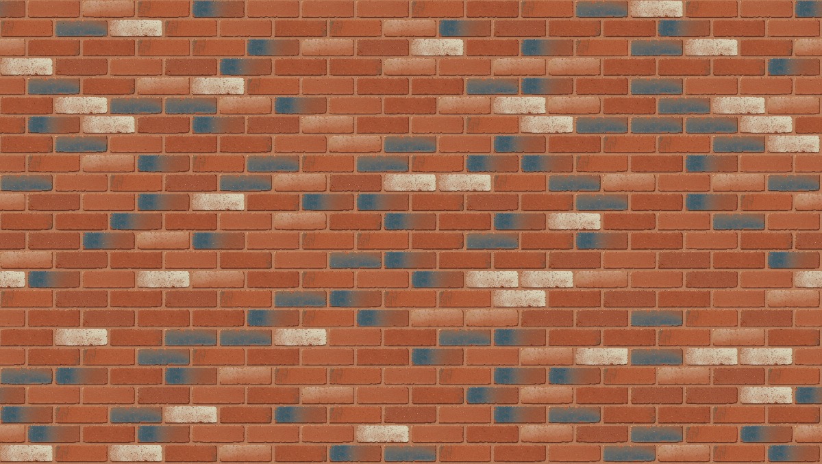A seamless brick texture with restoration red tumbled units arranged in a Stretcher pattern