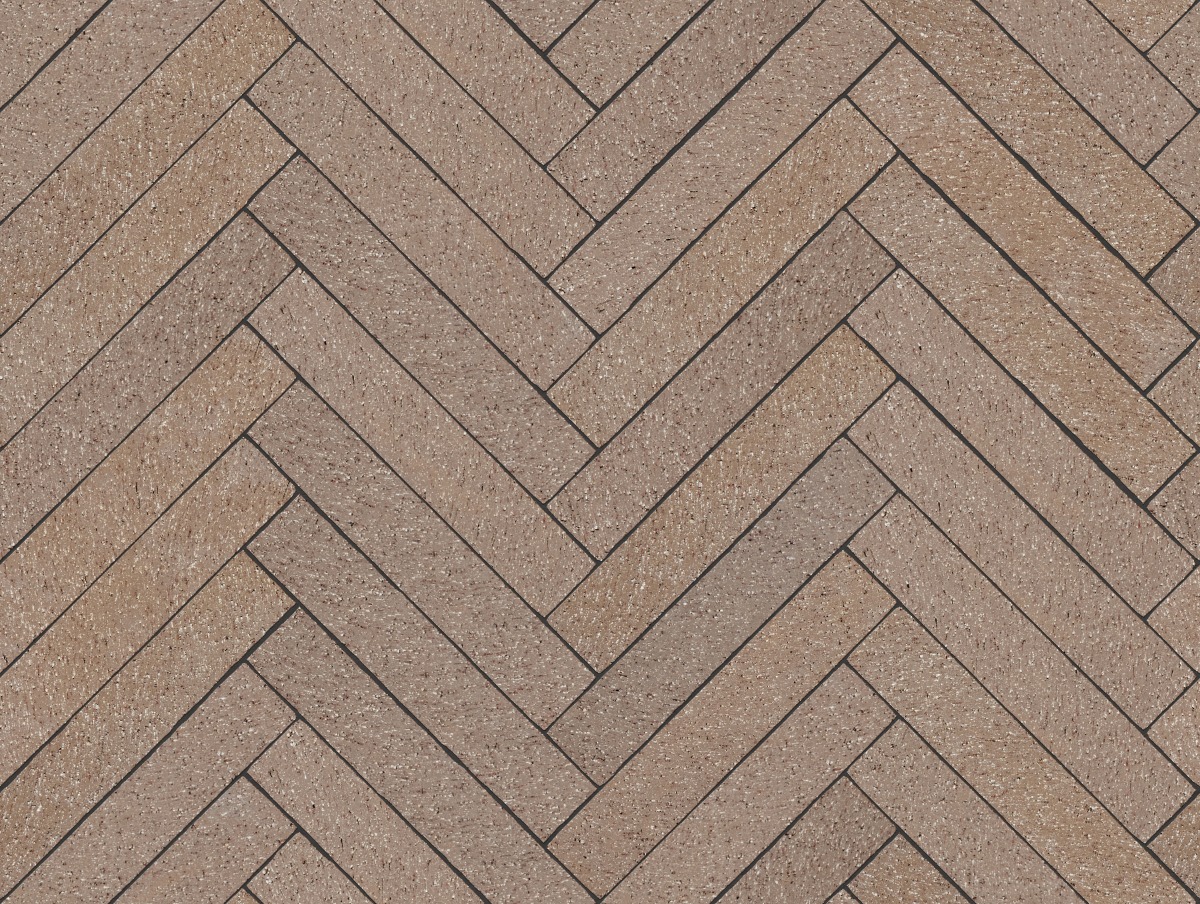 A seamless landscaping texture with seal brown plank pavers units arranged in a Herringbone pattern