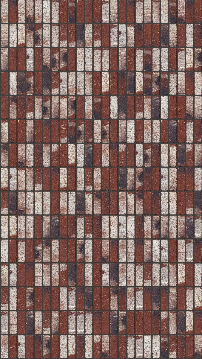A seamless brick texture with treasury red tumbled units arranged in a Stack pattern
