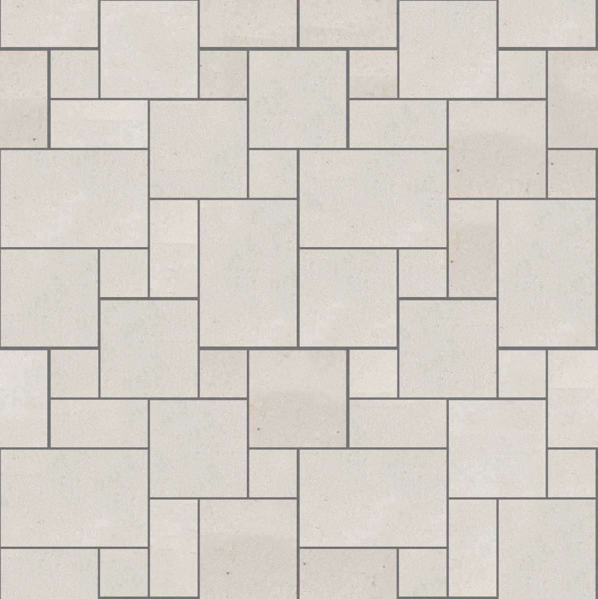 A seamless stone texture with m733 sdm386 bavarian beige limestone - sandblasted & tumbled blocks arranged in a Paving - Universal  - Sawn Edge - Dimensional 12 Pieces 4 Sizes - DP092 pattern