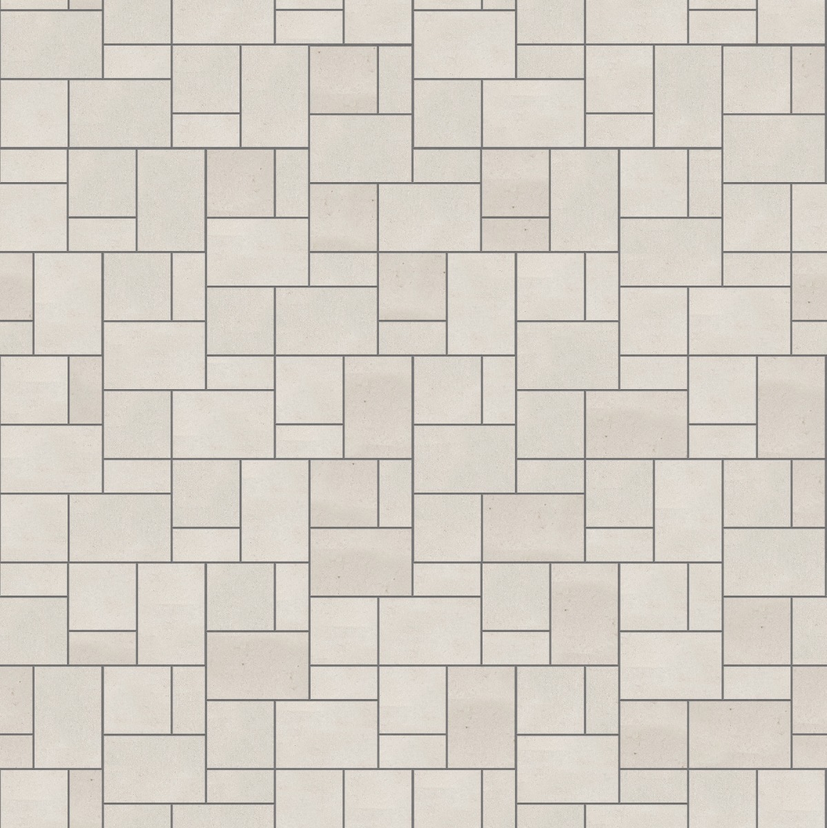 A seamless stone texture with m733 sdm386 bavarian beige limestone - sandblasted & tumbled blocks arranged in a Paving - Universal  - Sawn Edge - Dimensional 9 Pieces 3 Sizes - DP091 pattern