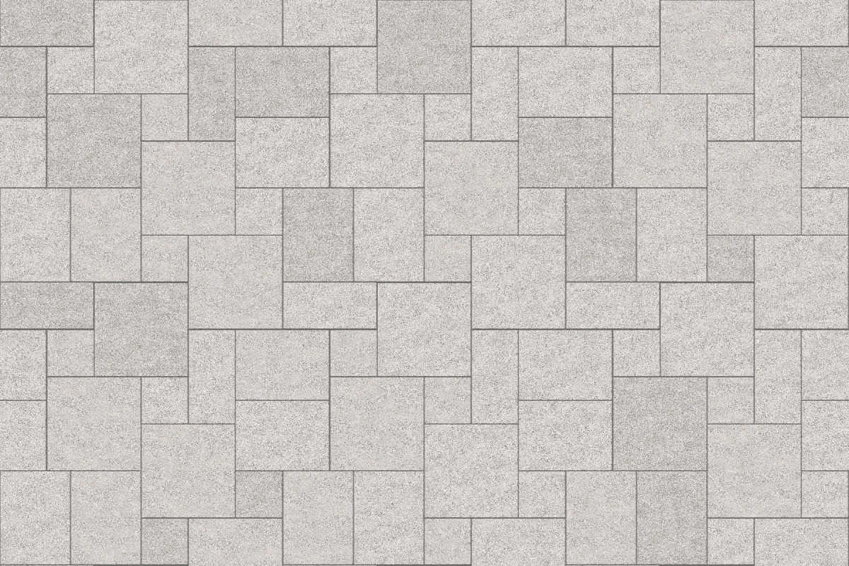 A seamless stone texture with m733 sdm393 bavarian beige limestone - bush hammered blocks arranged in a Paving - Universal  - Sawn Edge - Dimensional 14 Pieces 4 Sizes - DP094 pattern