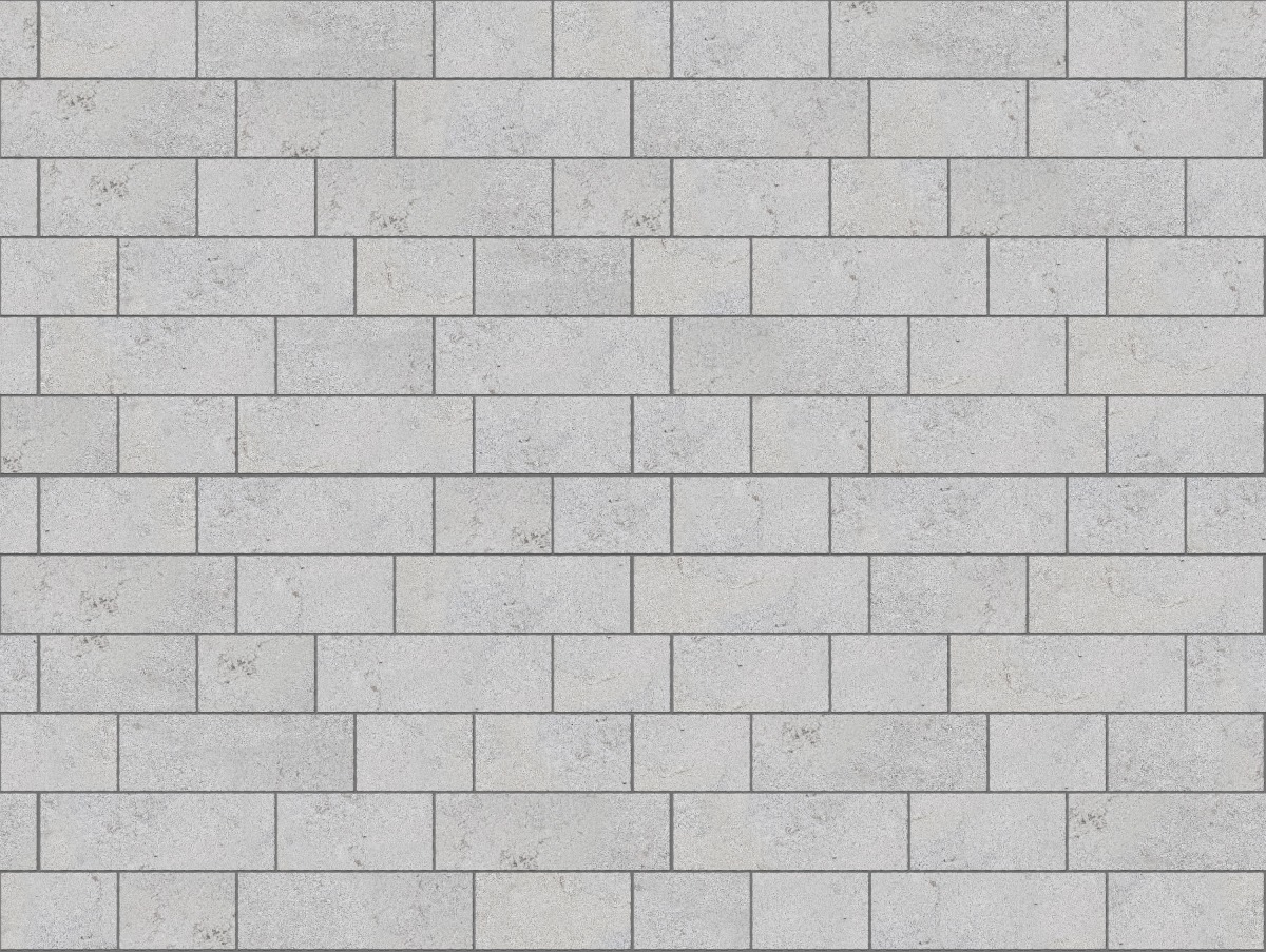 A seamless stone texture with m734 sdm388 bavarian gray limestone - bush hammered blocks arranged in a Paving - Running Bond  - Sawn Edge - Dimensional 22 Pieces 3 Sizes - DP087 pattern
