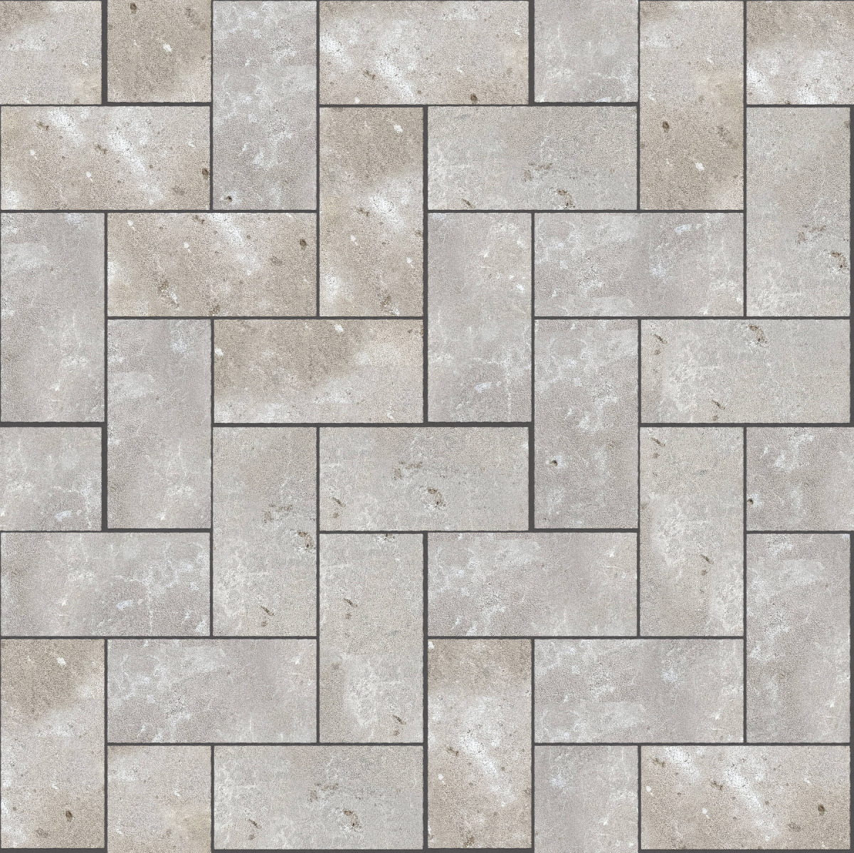 A seamless stone texture with m735 sdm387 bavarian dolomite gray limestone - bush hammered blocks arranged in a Paving - Standard Herringbone - Sawn Edge - Dimensional 2 Pieces 1 Size - DP015 pattern