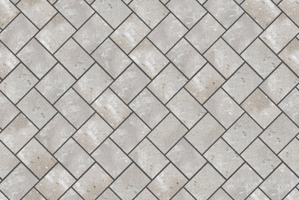 A seamless stone texture with m735 sdm387 bavarian dolomite gray limestone - bush hammered blocks arranged in a Paving - Unique Herringbone - Sawn Edge - Dimensional 2 Pieces 1 Size - DP017 pattern