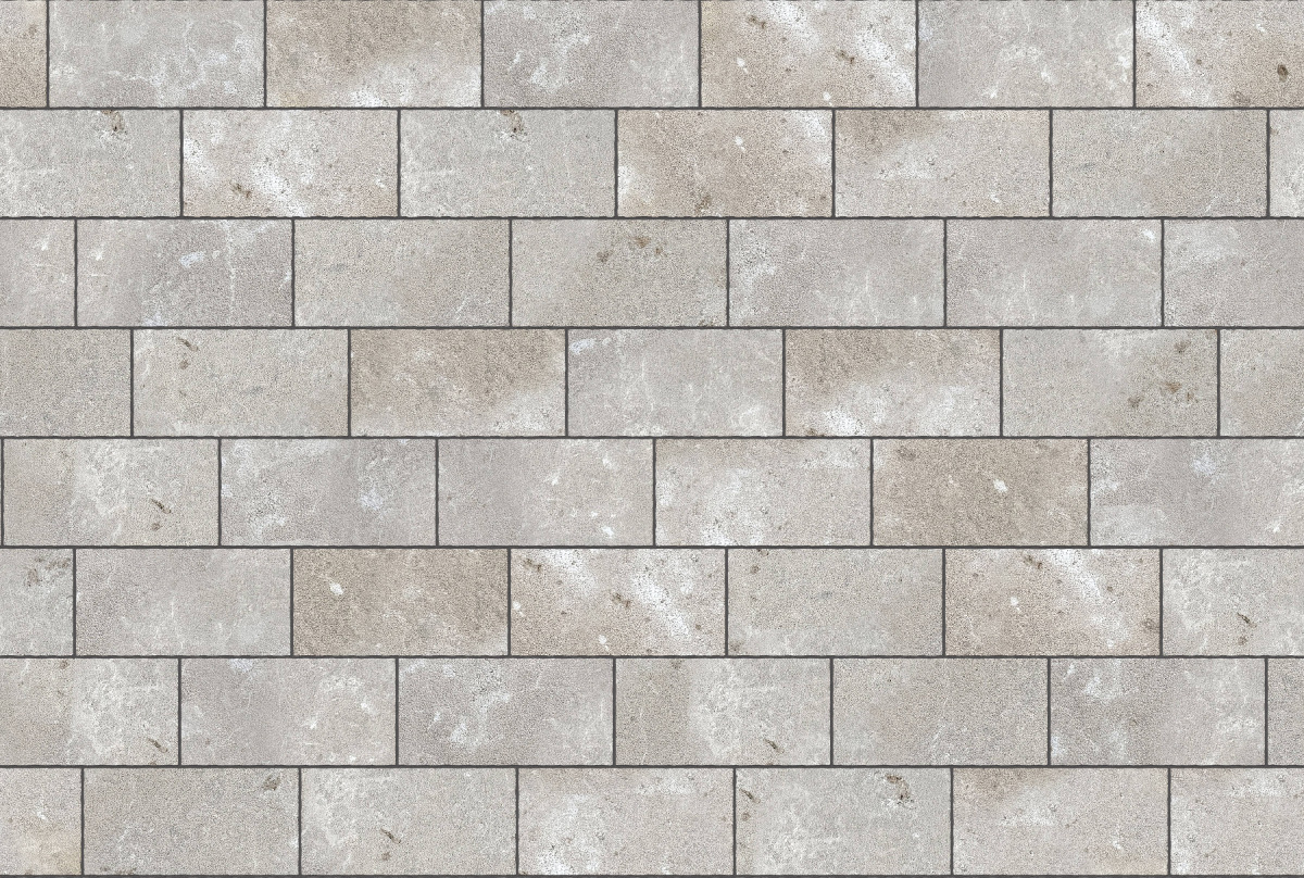 A seamless stone texture with m735 sdm387 bavarian dolomite gray limestone - bush hammered blocks arranged in a Staggered pattern