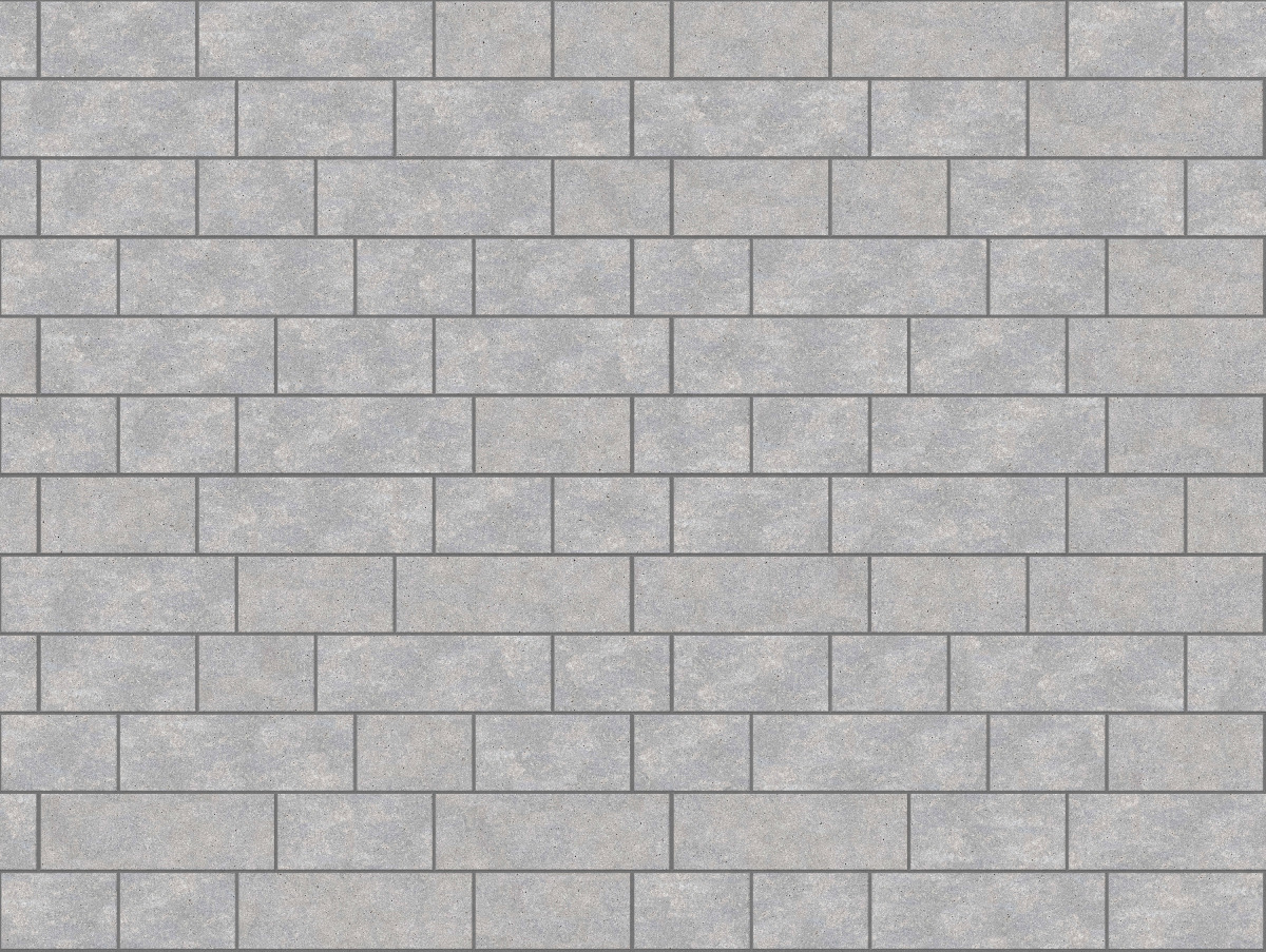 A seamless stone texture with m735 sdm391 bavarian dolomite gray limestone - sandblasted & tumbled blocks arranged in a Paving - Running Bond  - Sawn Edge - Dimensional 22 Pieces 3 Sizes - DP087 pattern