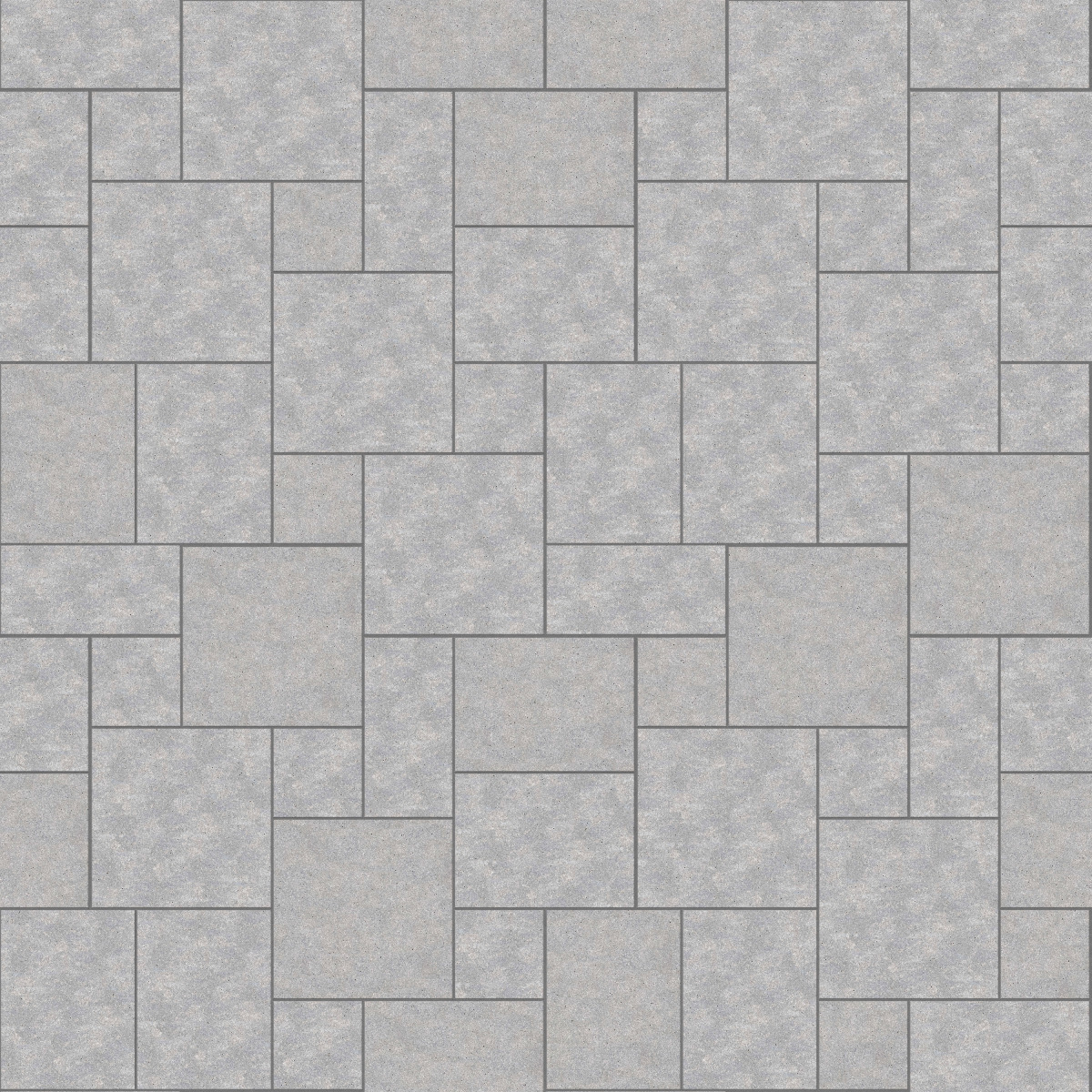 A seamless stone texture with m735 sdm391 bavarian dolomite gray limestone - sandblasted & tumbled blocks arranged in a Paving - Universal  - Sawn Edge - Dimensional 14 Pieces 4 Sizes - DP094 pattern