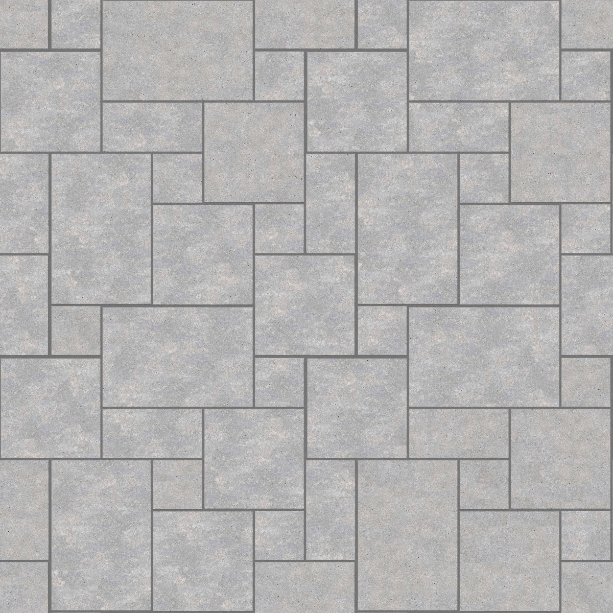 A seamless stone texture with m735 sdm391 bavarian dolomite gray limestone - sandblasted & tumbled blocks arranged in a Paving - Universal - Sawn Edge - Dimensional 12 Pieces 4 Sizes - DP086 pattern