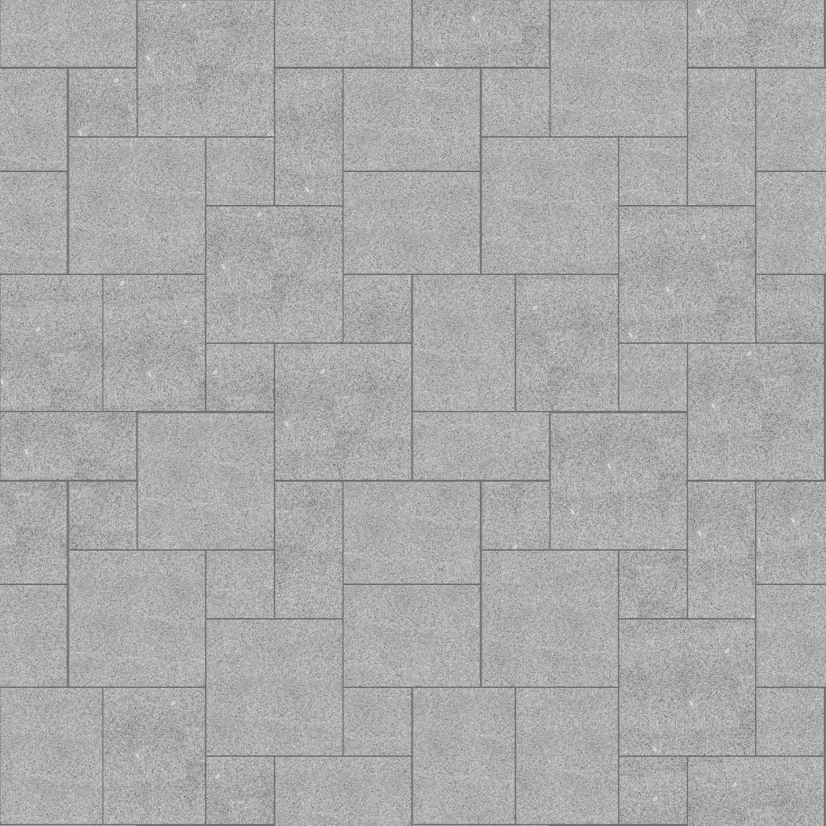 A seamless stone texture with m845 sdm422  gray nisa granite - sand blasted blocks arranged in a Paving - Universal  - Sawn Edge - Dimensional 14 Pieces 4 Sizes - DP094 pattern