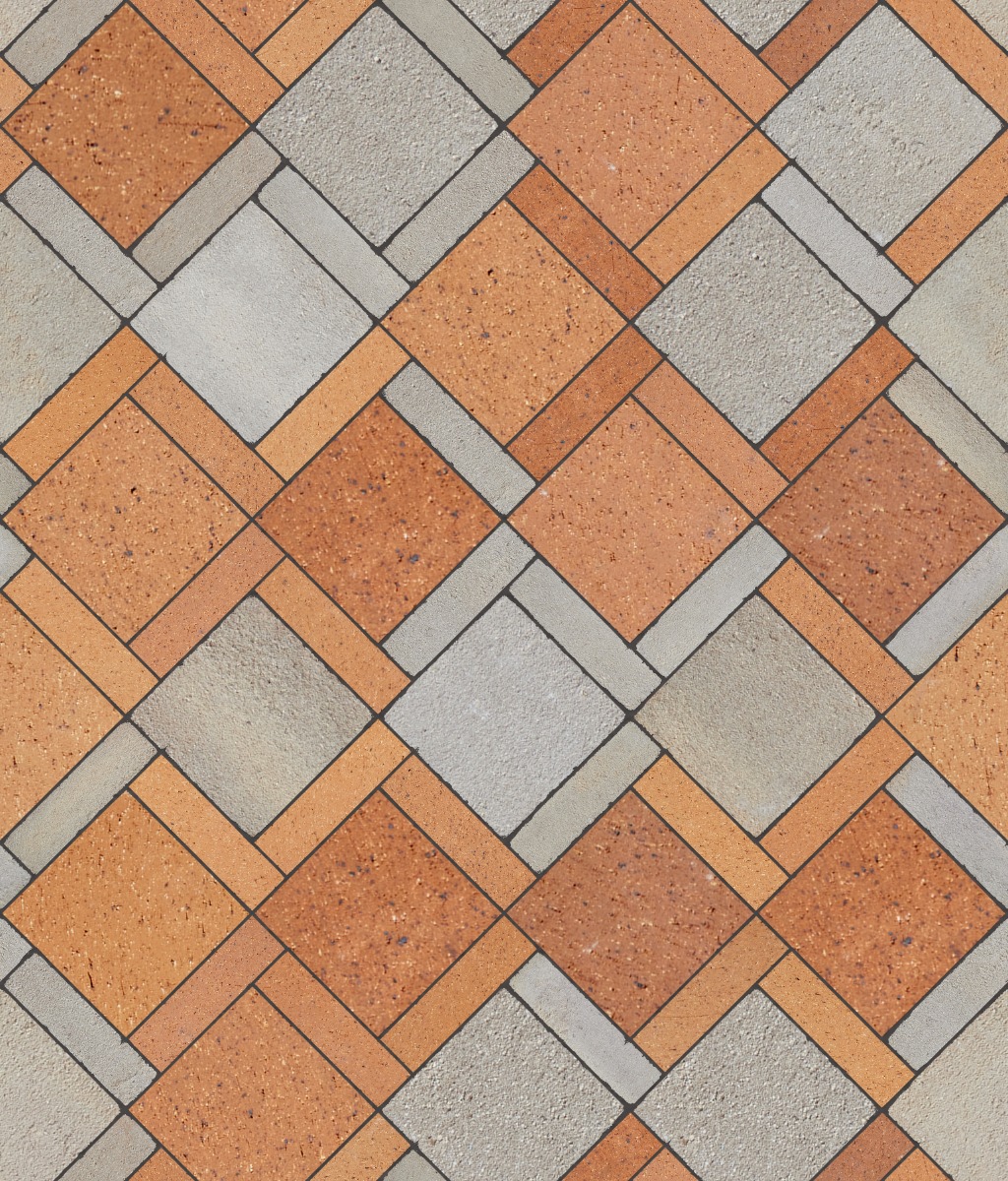 A seamless landscaping texture with saxony blend pavers units arranged in a Offset checkered pattern