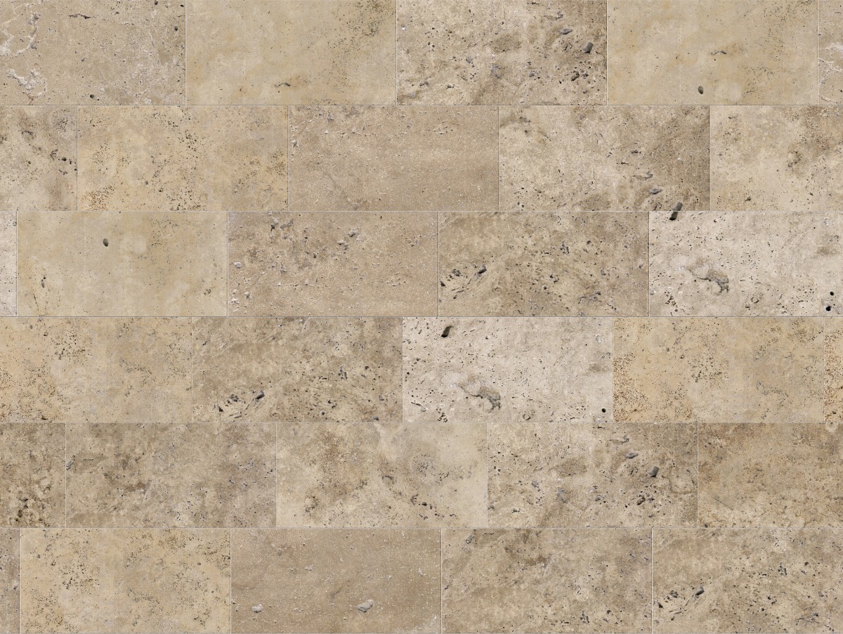 A seamless stone texture with antique light travertine - honed blocks arranged in a Staggered pattern