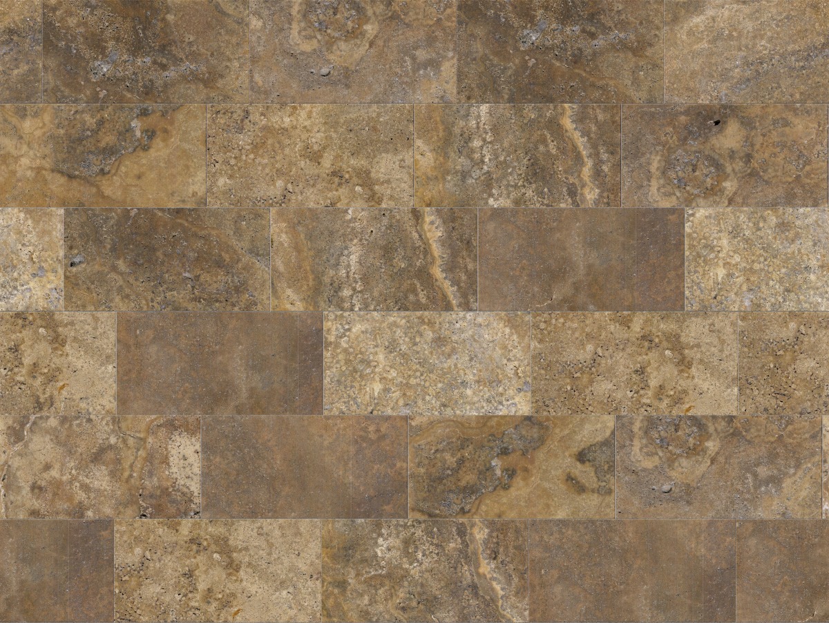 A seamless stone texture with da vinci scabos travertine - honed blocks arranged in a Staggered pattern