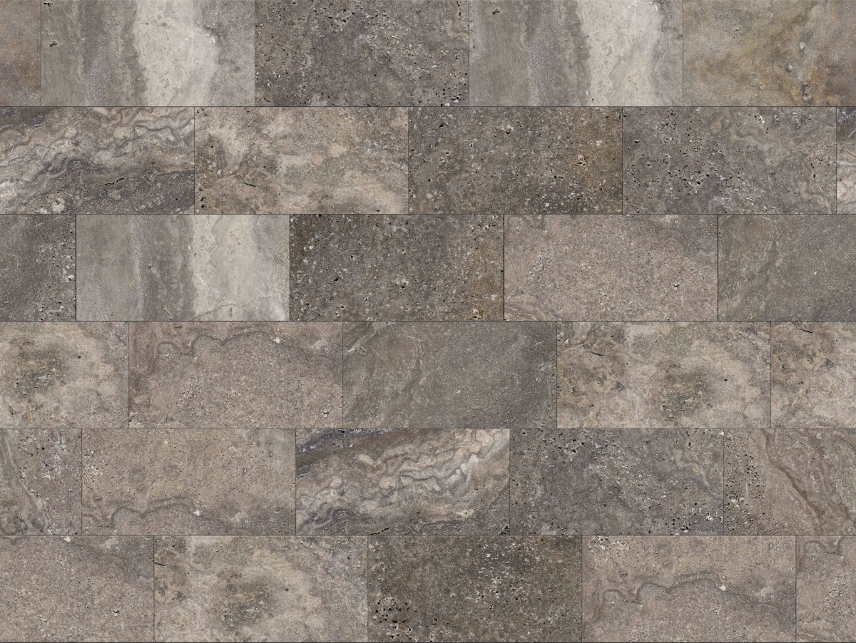 A seamless stone texture with da vinci silver travertine honed blocks arranged in a Staggered pattern