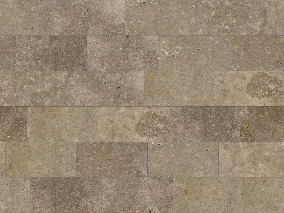 A seamless stone texture with dark premium travertine - honed blocks arranged in a Staggered pattern