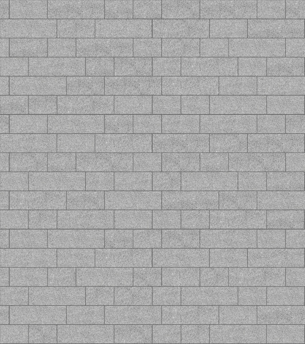 A seamless stone texture with m845 sdm422  gray nisa granite - sand blasted blocks arranged in a Paving - Running Bond  - Sawn Edge - Dimensional 22 Pieces 3 Sizes - DP087 pattern