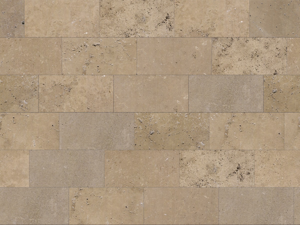 A seamless stone texture with turkish hazelnut travertine - honed blocks arranged in a Staggered pattern