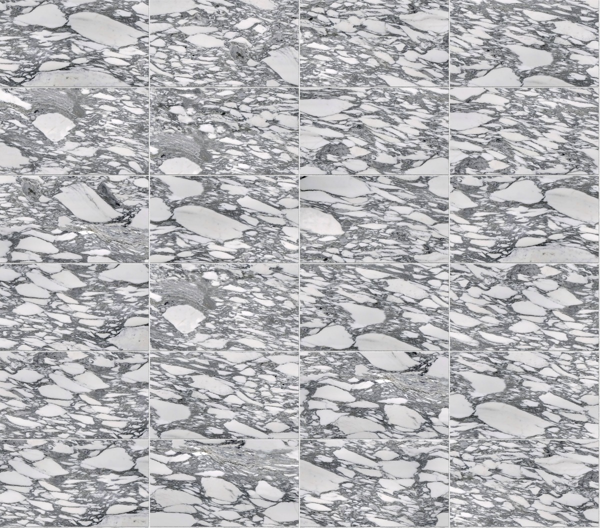 A seamless stone texture with arabescato corchia - marble blocks arranged in a Stack pattern