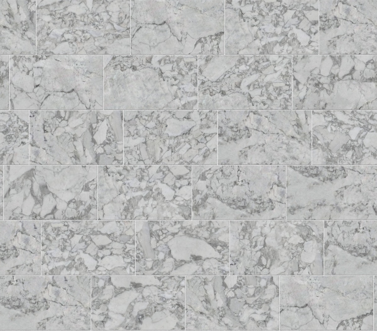 A seamless stone texture with arabescato corchia - marble blocks arranged in a Staggered pattern