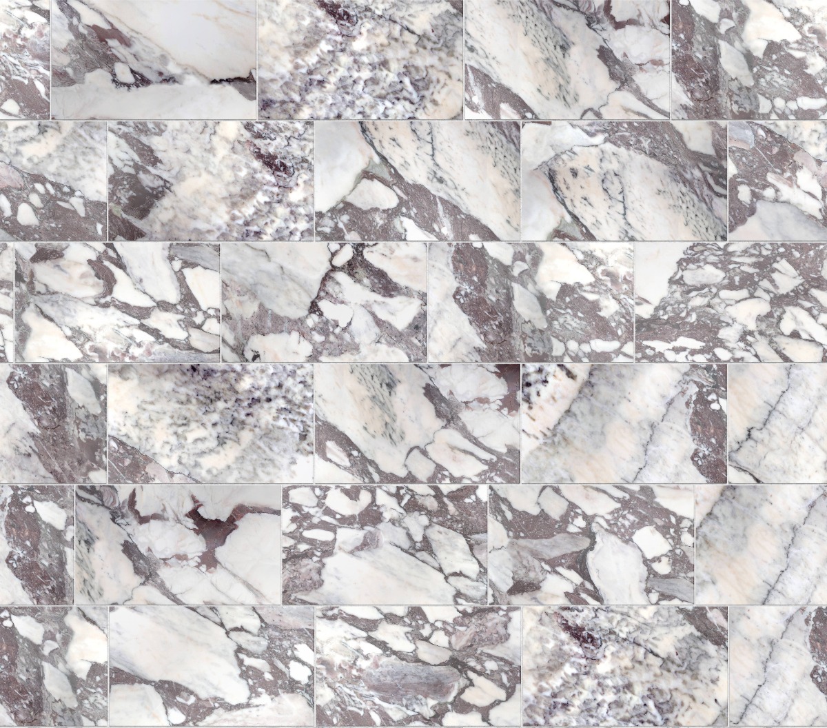 A seamless stone texture with arabescato viola - marble blocks arranged in a Staggered pattern