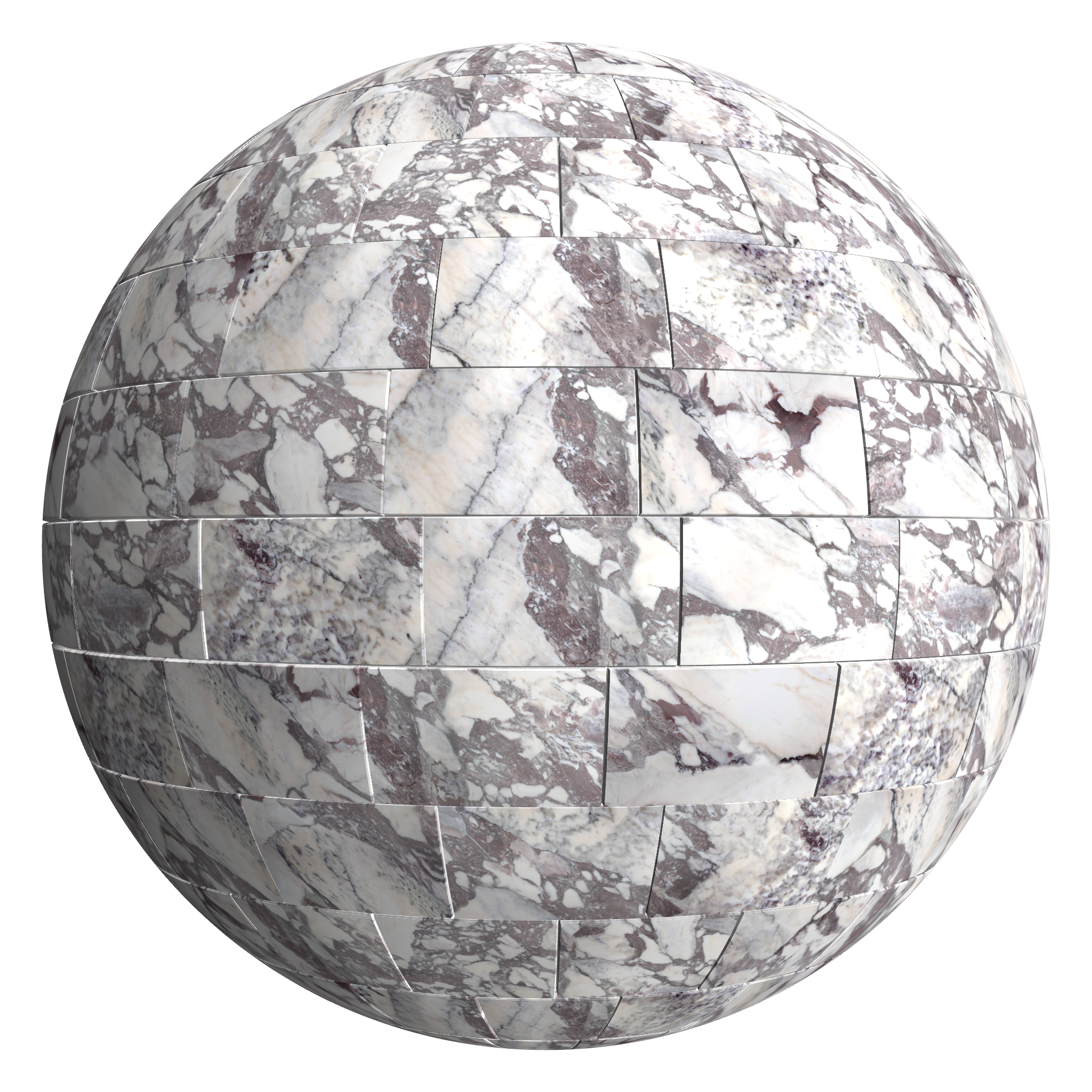 3D sphere preview of Arabescato Viola - Marble, Staggered seamless texture