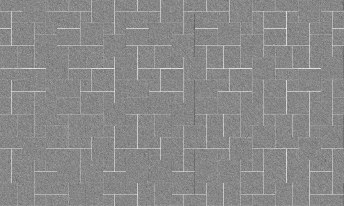 A seamless stone texture with m406 sdm424 republic black granite - flamed blocks arranged in a Paving - Universal  - Sawn Edge - Dimensional 14 Pieces 4 Sizes - DP094 pattern