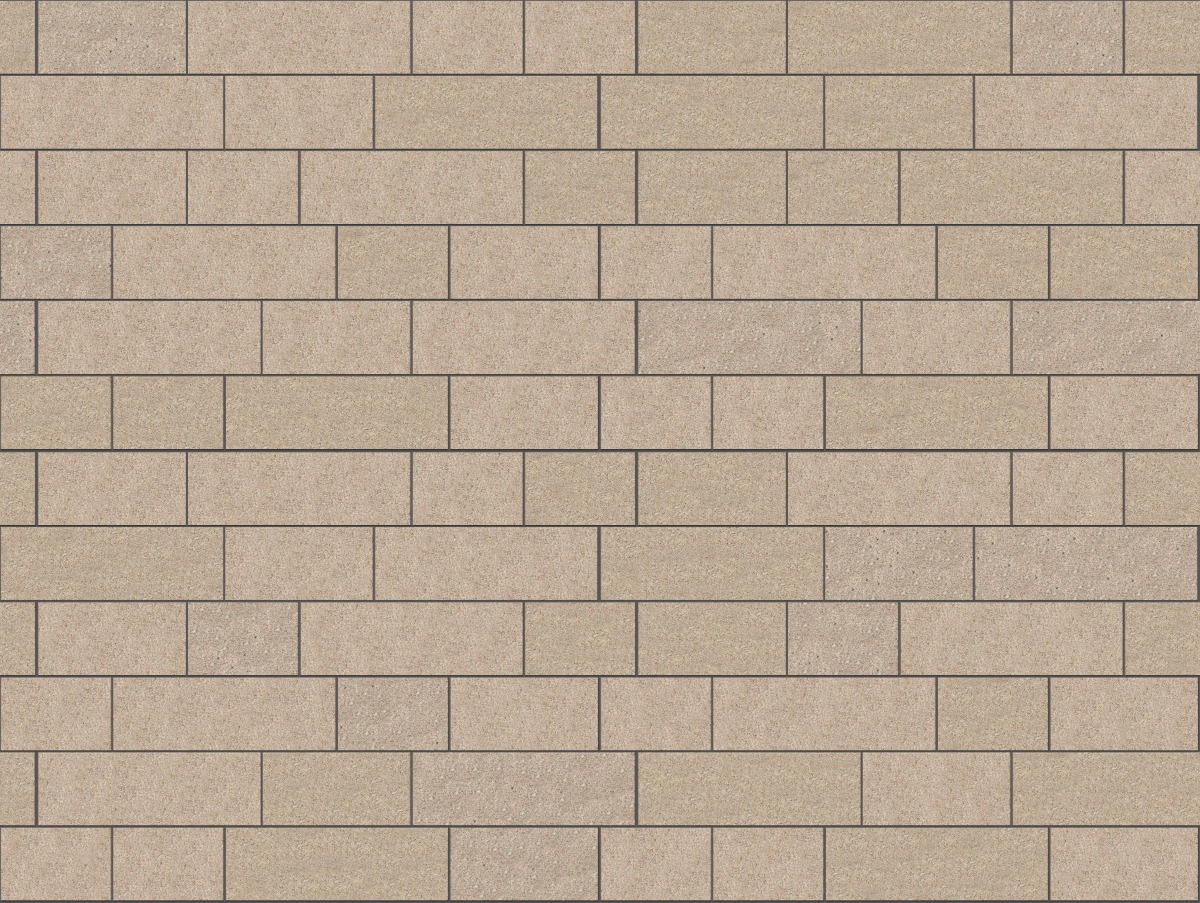 A seamless stone texture with m847 sdm425 yellow wheat granite - sand blasted blocks arranged in a Paving - Running Bond  - Sawn Edge - Dimensional 22 Pieces 3 Sizes - DP087 pattern