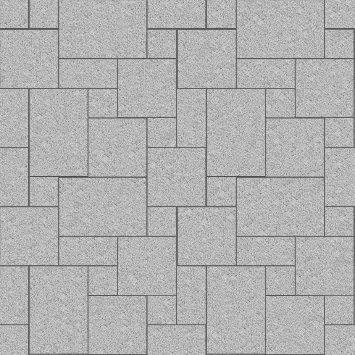 A seamless stone texture with m853 sdm426 gray salis granite - sand blasted blocks arranged in a Paving - Universal - Sawn Edge - Dimensional 12 Pieces 4 Sizes - DP086 pattern