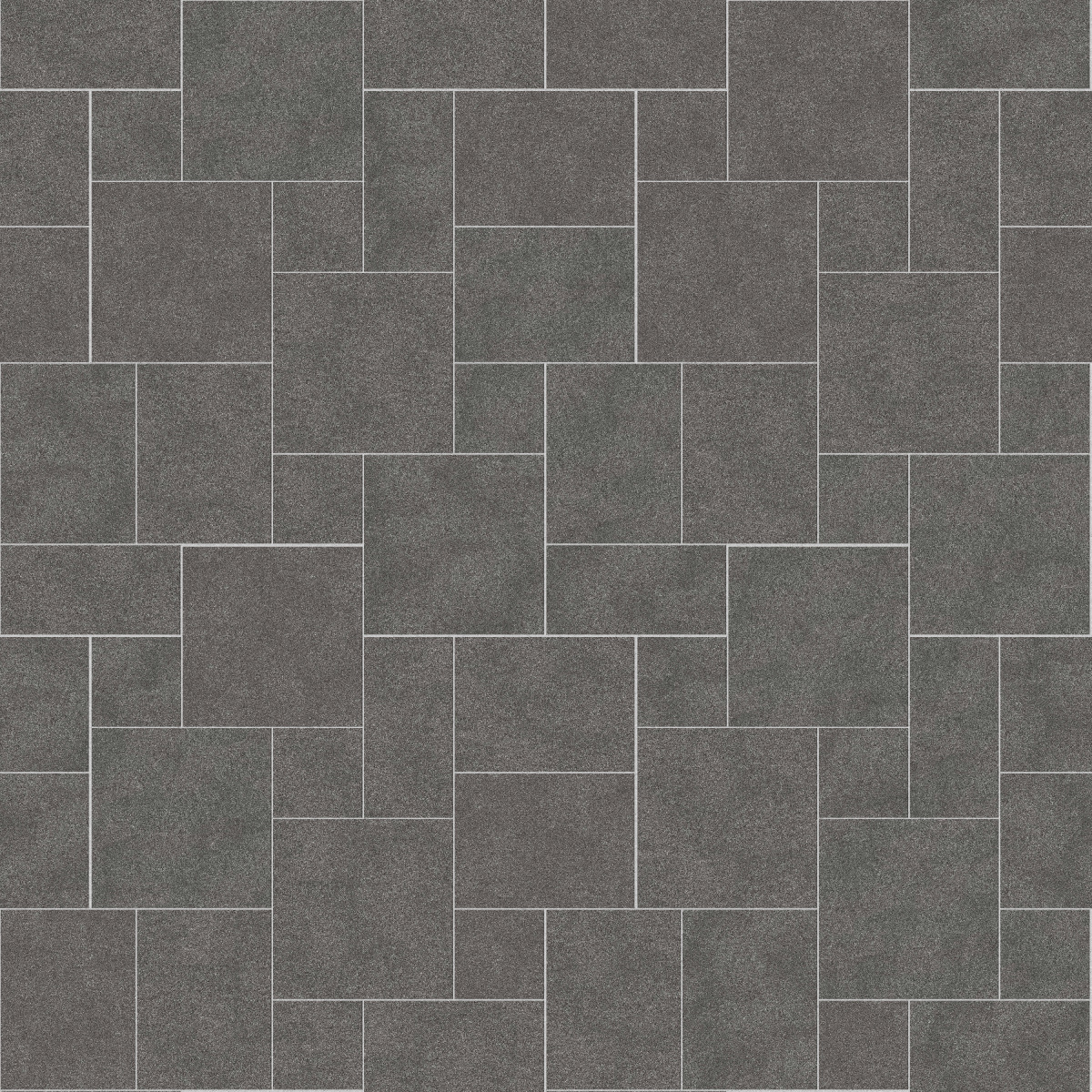 A seamless stone texture with m874 sdm421 sugus black sandstone - flamed blocks arranged in a Paving - Universal  - Sawn Edge - Dimensional 14 Pieces 4 Sizes - DP094 pattern
