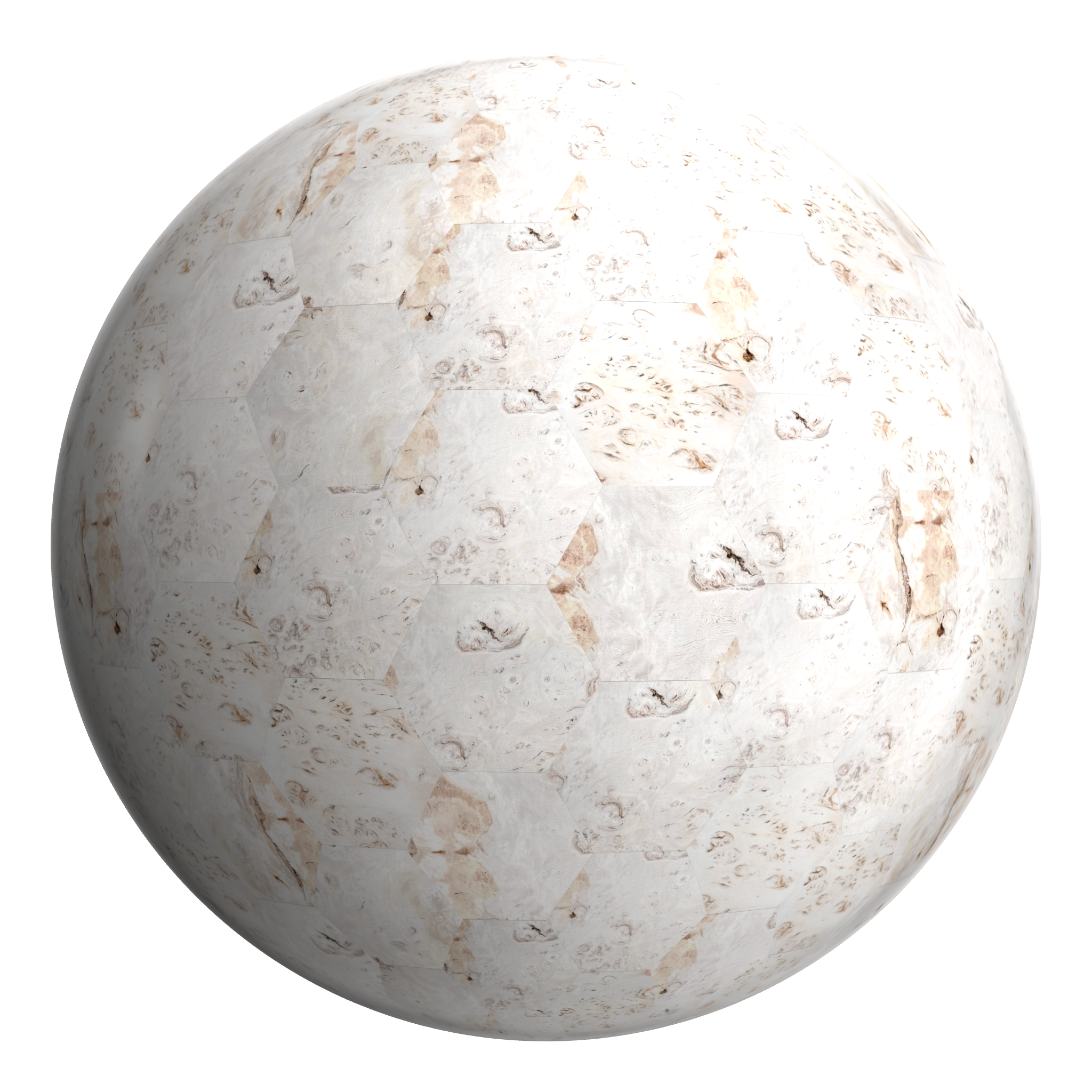 3D sphere preview of Oak Burr, Hexagonal seamless texture
