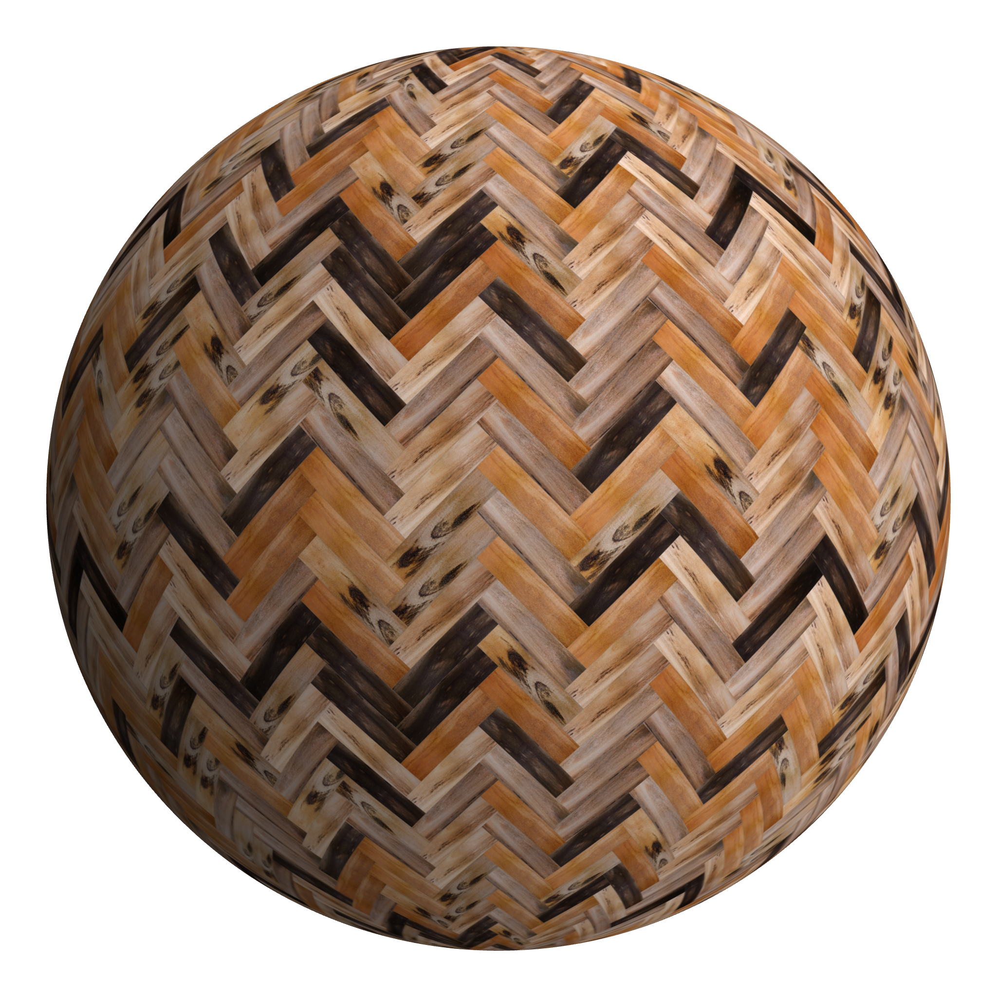 3D sphere preview of Tigerwood, Herringbone seamless texture