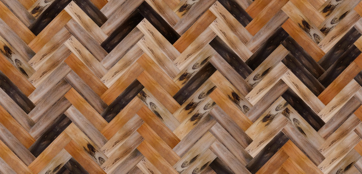 A seamless wood texture with tigerwood boards arranged in a Herringbone pattern