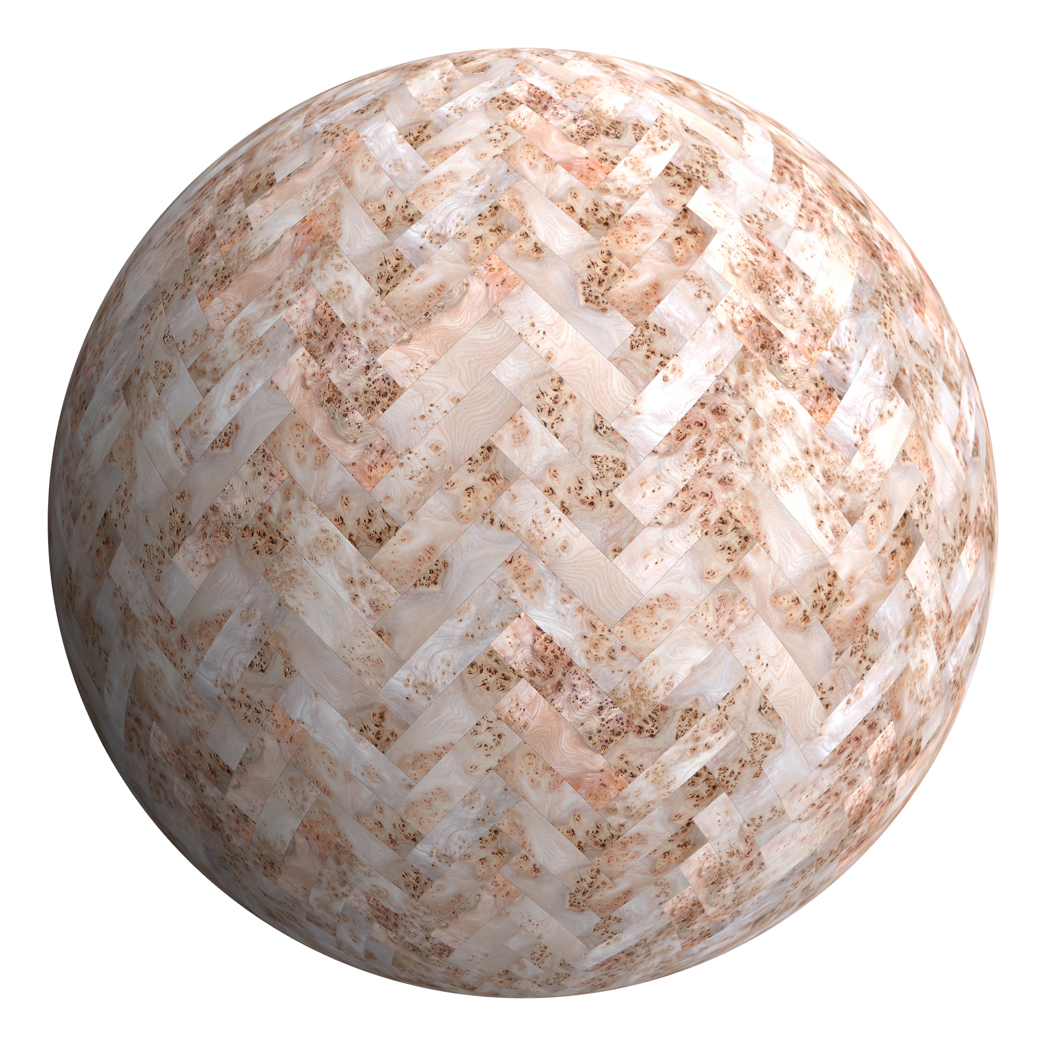 3D sphere preview of Elm Burr, Herringbone seamless texture