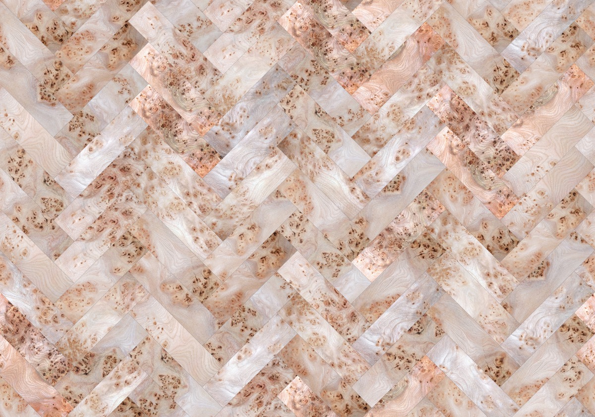 A seamless wood texture with elm burr boards arranged in a Herringbone pattern