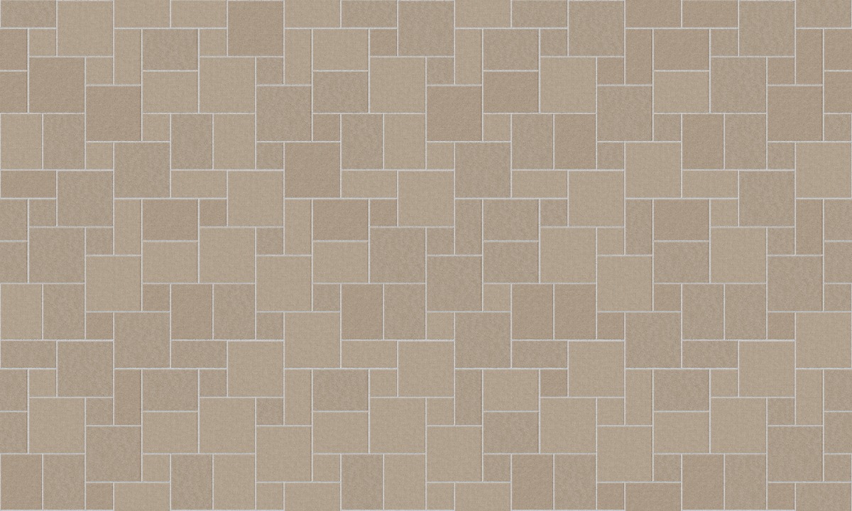 A seamless stone texture with m1012 sdm432 veneto beige limestone - sand blasted & brushed blocks arranged in a Paving - Universal  - Sawn Edge - Dimensional 14 Pieces 4 Sizes - DP094 pattern