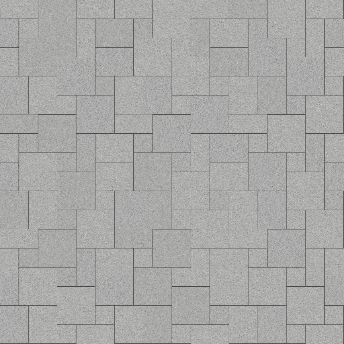 A seamless stone texture with m1194 sdm429 superior snow granite - flamed blocks arranged in a Paving - Universal  - Sawn Edge - Dimensional 14 Pieces 4 Sizes - DP094 pattern