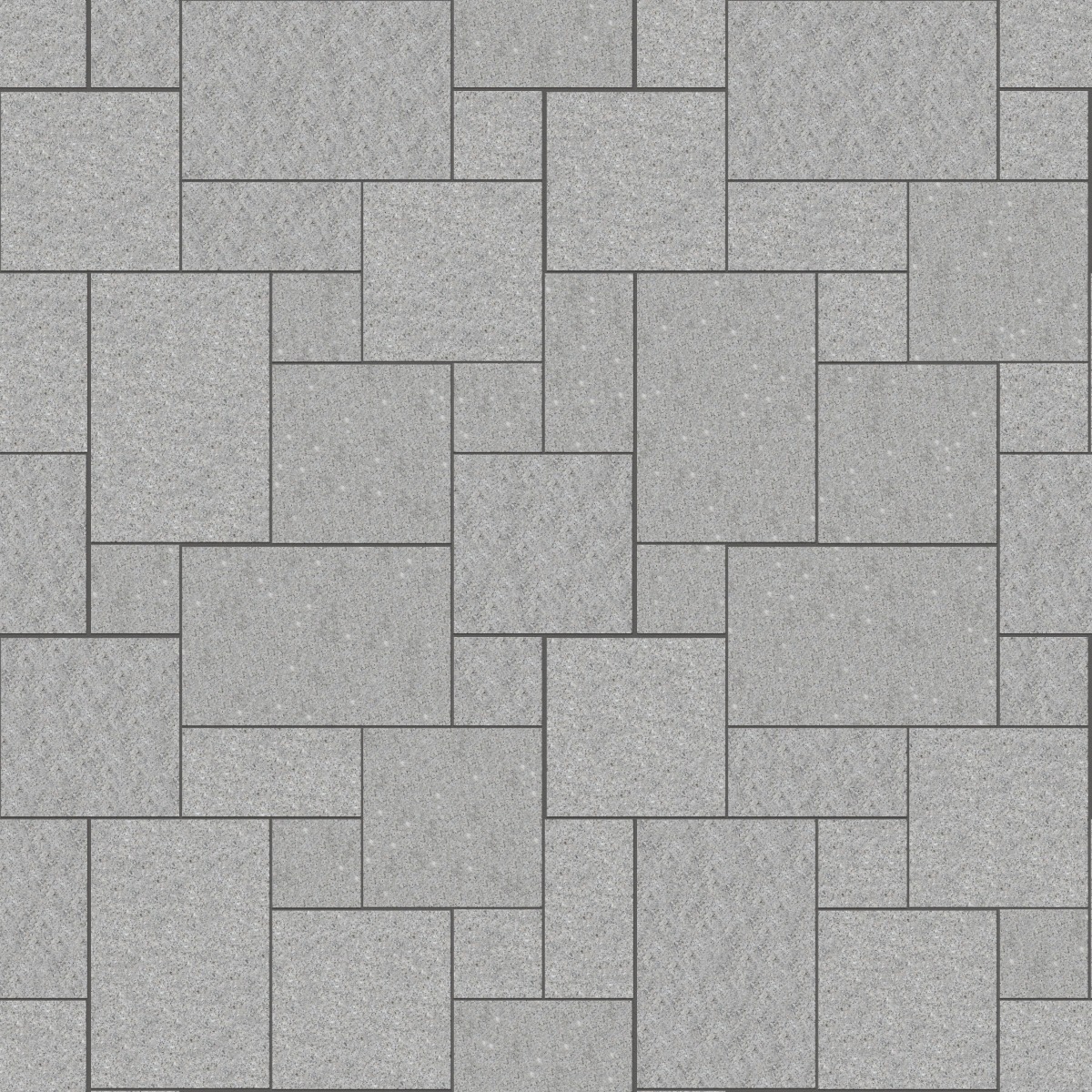 A seamless stone texture with m1194 sdm429 superior snow granite - flamed blocks arranged in a Paving - Universal - Sawn Edge - Dimensional 12 Pieces 4 Sizes - DP086 pattern
