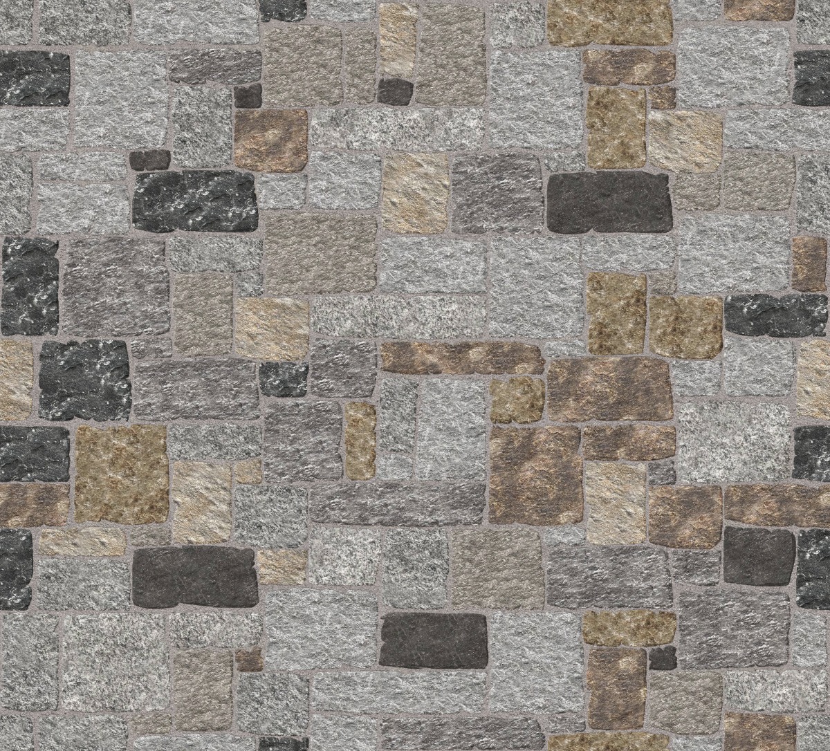 A seamless stone texture with m1243 sdm401 quincy granite - split-face blocks arranged in a Veneer - Roughly Squares and Rectangles - Split Edge - Random Sizes - DP113 pattern