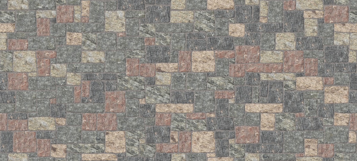 A seamless stone texture with m1244 sdm399 mount von trapp granite - square and recs - split-face blocks arranged in a Veneer - Roughly Squares and Rectangles - Split Edge - Random Sizes - DP113 pattern