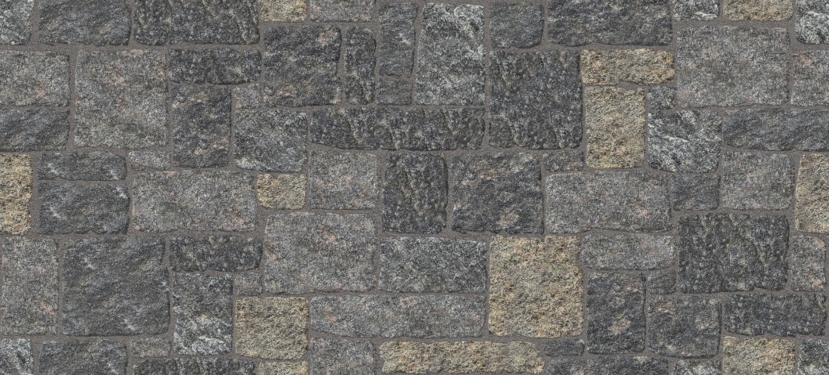 A seamless stone texture with m1248 sdm407 hoth hill granite - split-face blocks arranged in a Veneer - Roughly Squares and Rectangles - Split Edge - Random Sizes - DP113 pattern