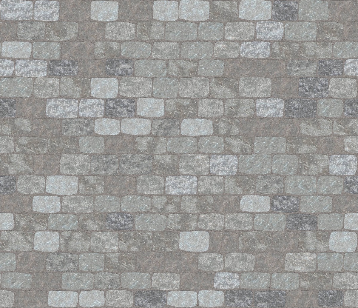 A seamless stone texture with m268 sdm423 reclaimed european sandstone cobblestones - weathered & worn blocks arranged in a Paving - Reclaimed Cobblestone Running Bond - Split Edge - Approx 8x5'' - DP112 pattern