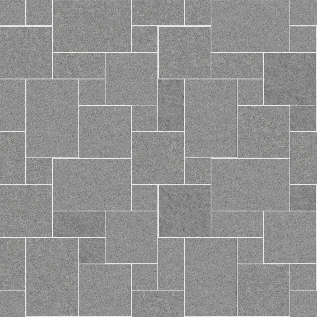 A seamless stone texture with m902 sdm431 superior northern granite - sand blasted blocks arranged in a Paving - Universal - Sawn Edge - Dimensional 12 Pieces 4 Sizes - DP086 pattern